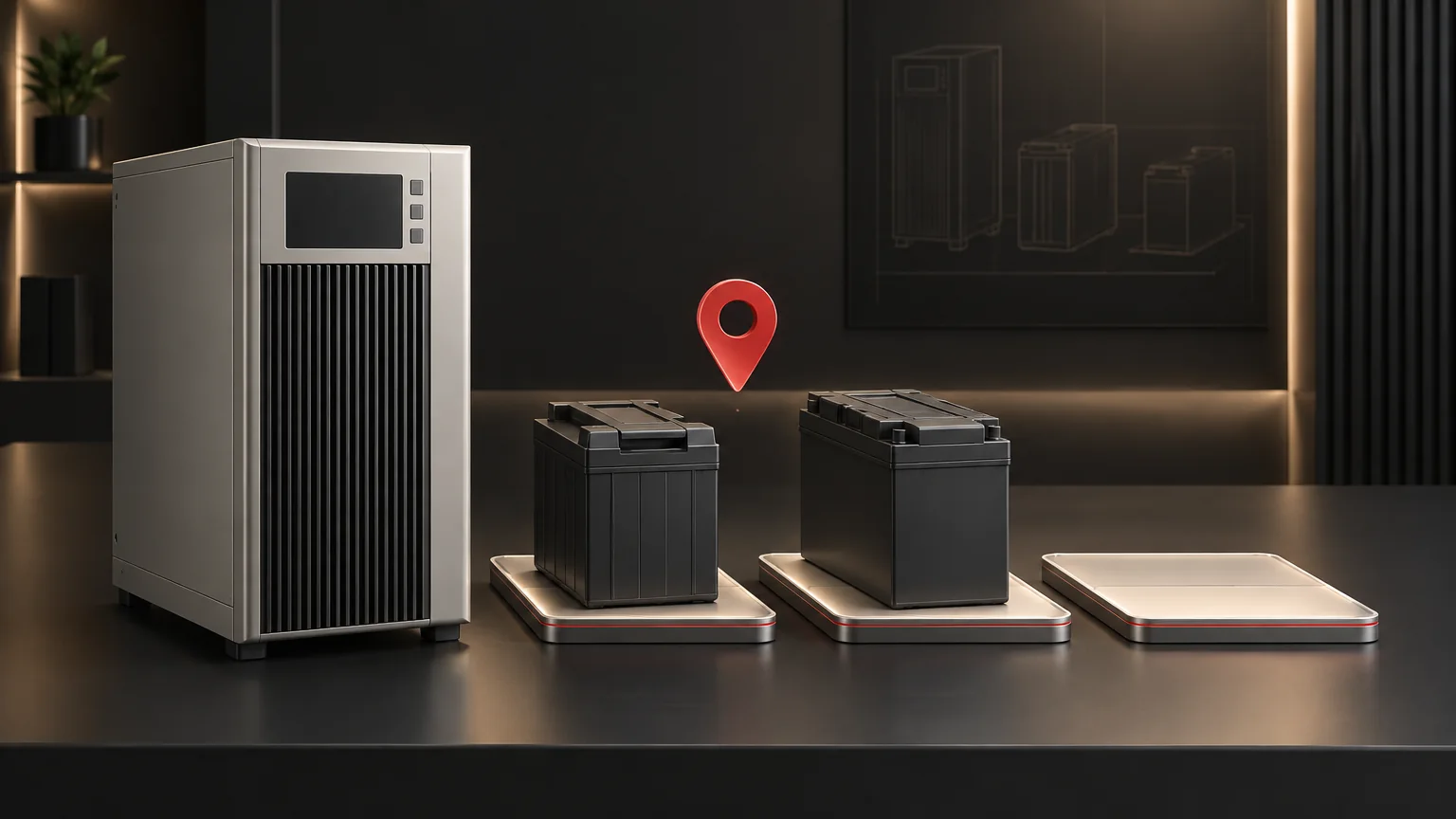 Conceptual editorial illustration for External and Replacement UPS Batteries: What to Check Beyond Amp-Hours; unbranded illustrative equipment, not an actual product, installation, wiring diagram or verified test result.