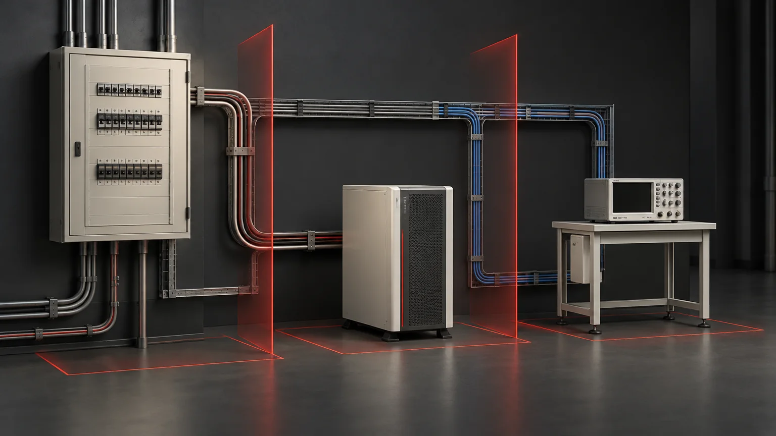 Conceptual editorial illustration for Does a UPS Replace Building-Level Surge Protection; unbranded illustrative equipment, not an actual product, installation, wiring diagram or verified test result.