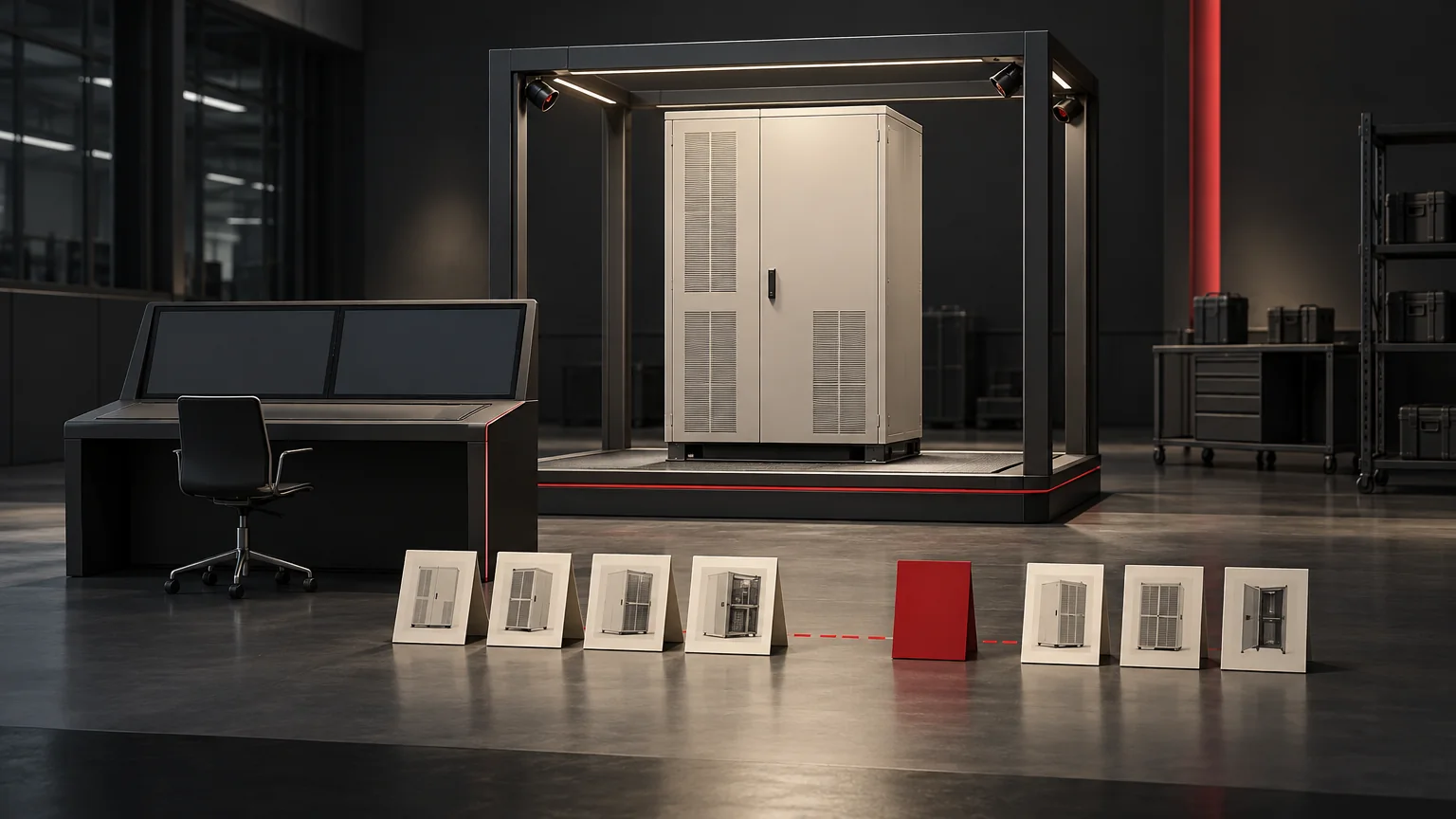 Conceptual editorial illustration for Remote UPS Factory Tests: Link the Unit to the Evidence; unbranded illustrative equipment, not an actual product, installation, wiring diagram or verified test result.