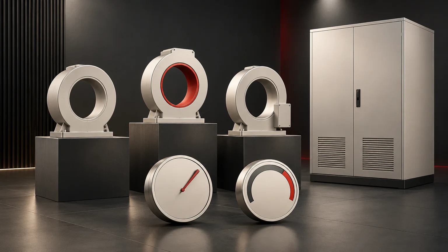 Conceptual phase-load measurement comparison with unmarked gauges and separate current hoops.