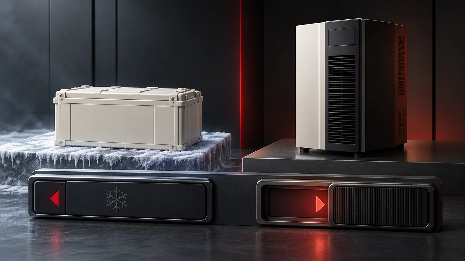 Conceptual cold battery and separate UPS representing different charge and discharge permissions.