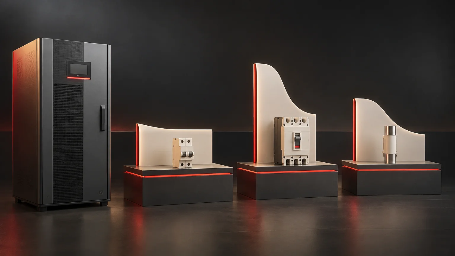 Conceptual UPS and disconnected protection samples with unscaled source-response sculptures.