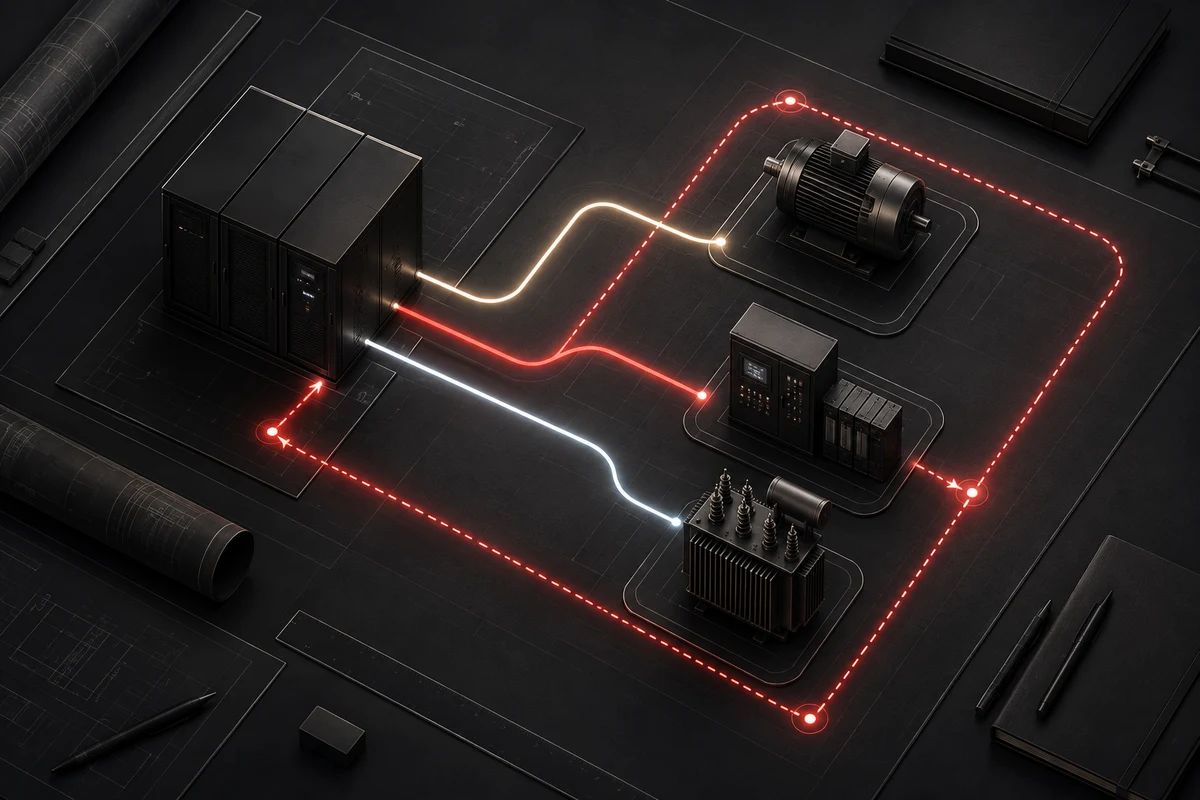 Building a Load List for a Three-Phase Industrial UPS — conceptual engineering illustration