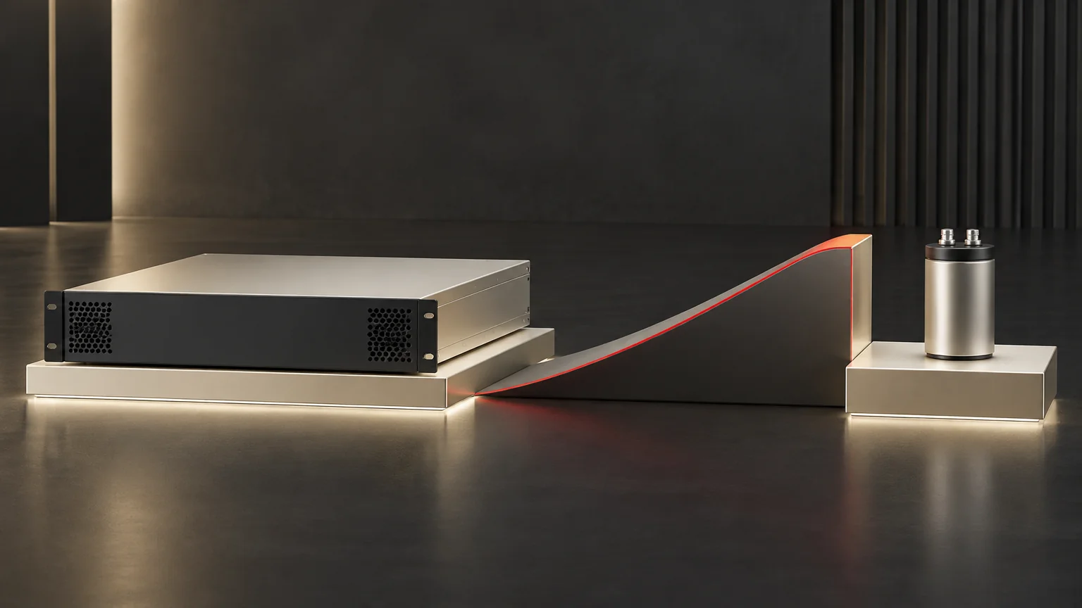Conceptual rack converter and separate capacitor sample beside an unscaled startup ramp.