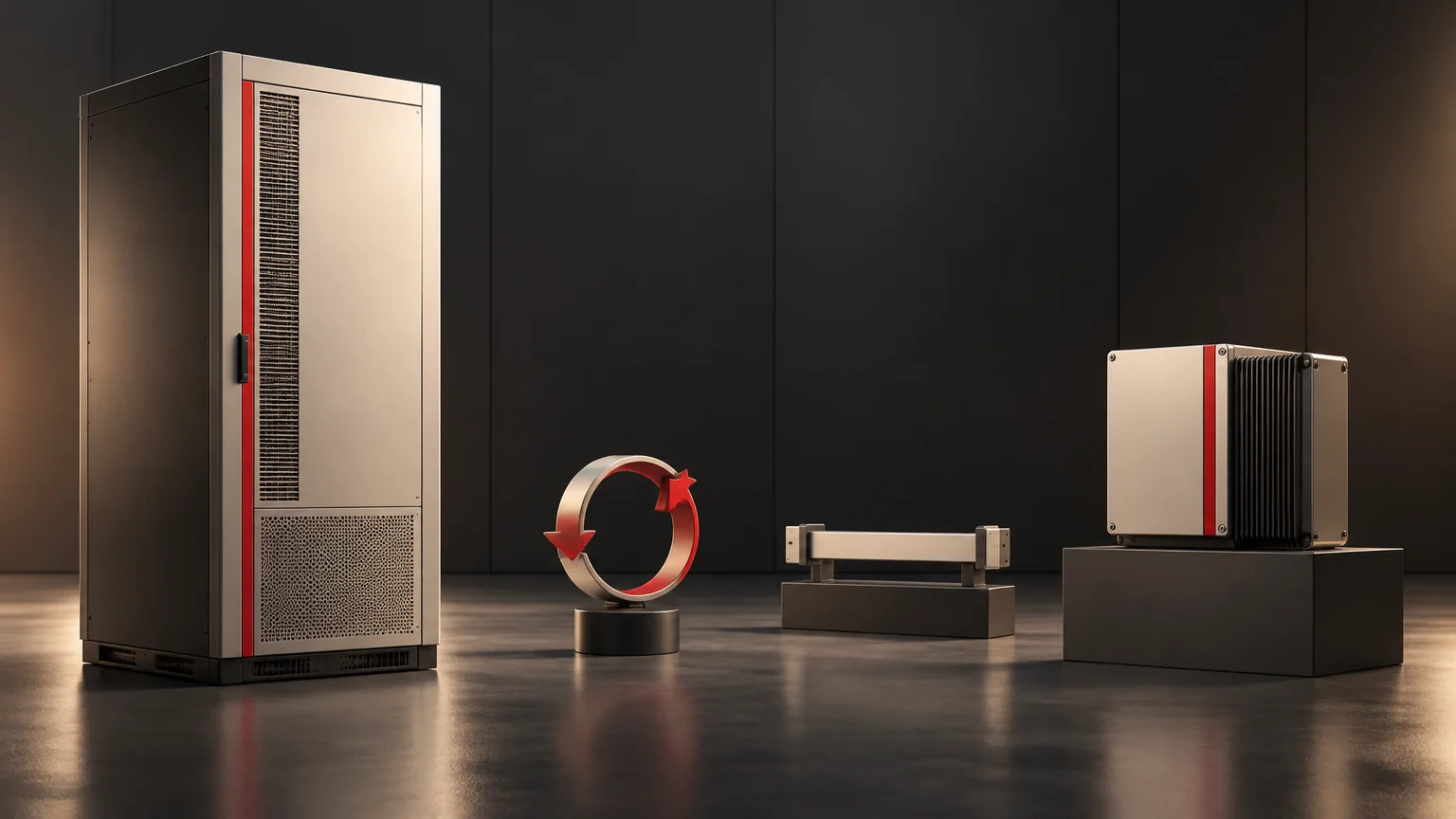 Conceptual converter cabinet and separate control enclosure with freestanding feedback and fixed-spacing study objects.