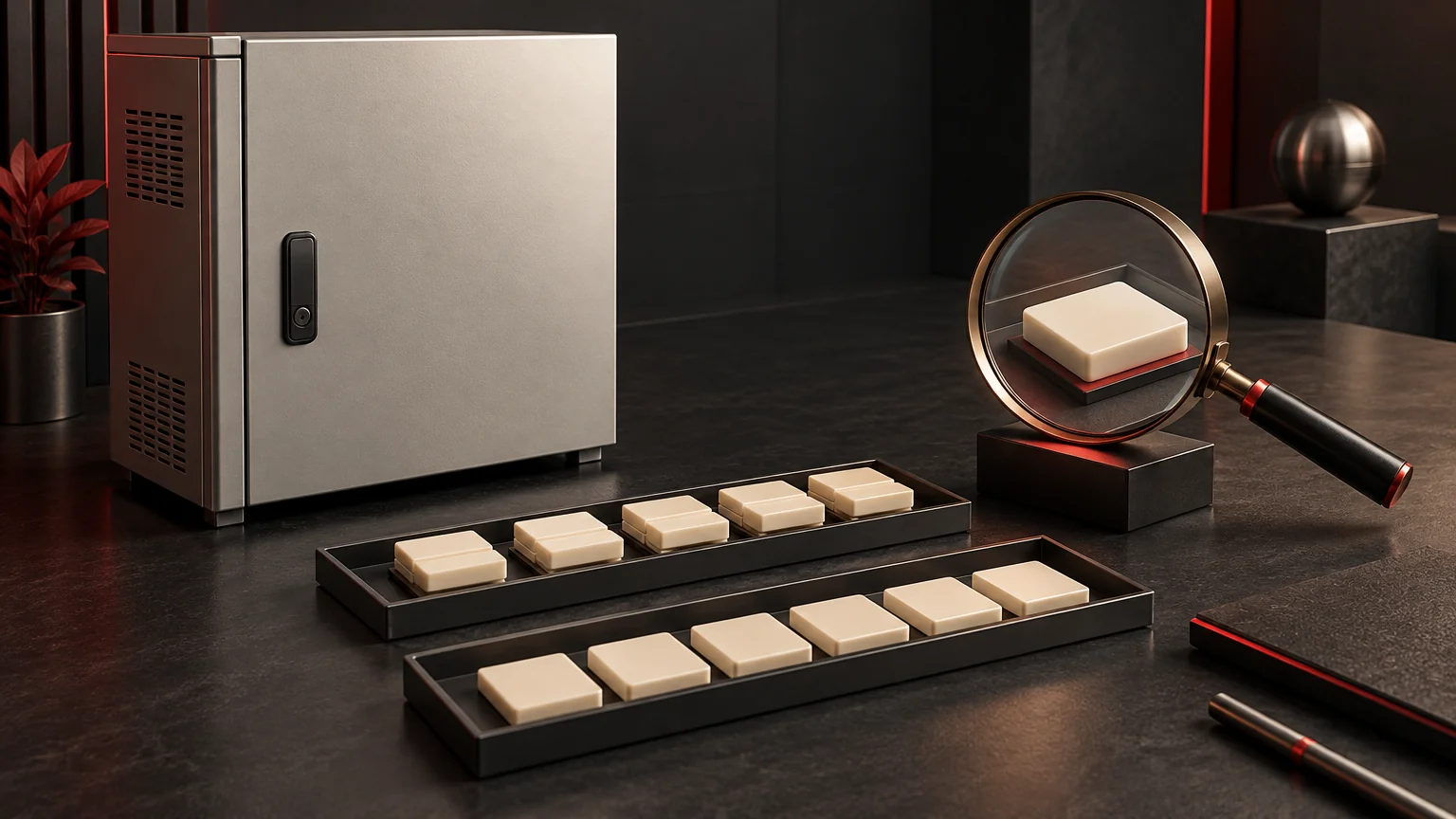 Conceptual UPS interface enclosure beside grouped and shifted unmarked data tiles for a decoding review.