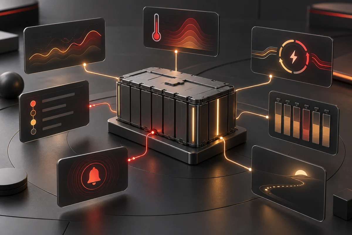 What to Monitor in a Lithium UPS Battery System Beyond State of Charge — conceptual engineering illustration