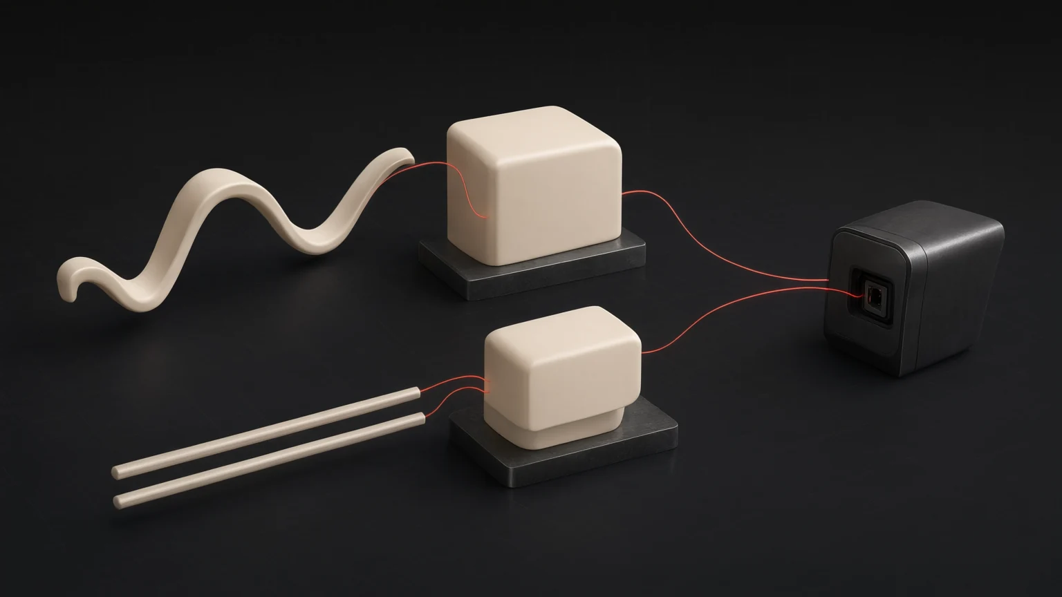 Conceptual power-conversion illustration with a waveform, straight energy rails and generic input-interface blocks; not a wiring diagram.